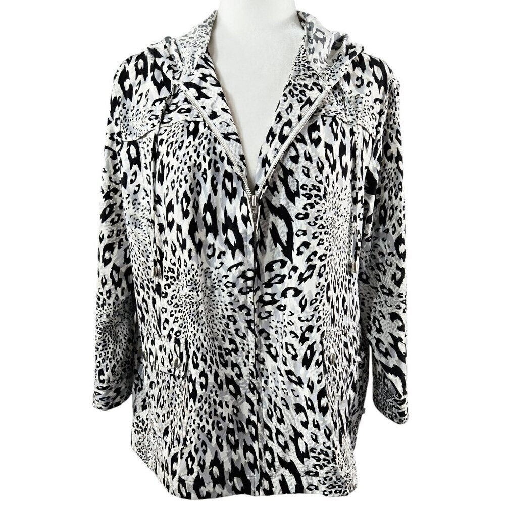 Vintage Chico's Zenergy White Black Leopard Print Windbreaker Zip Jacket